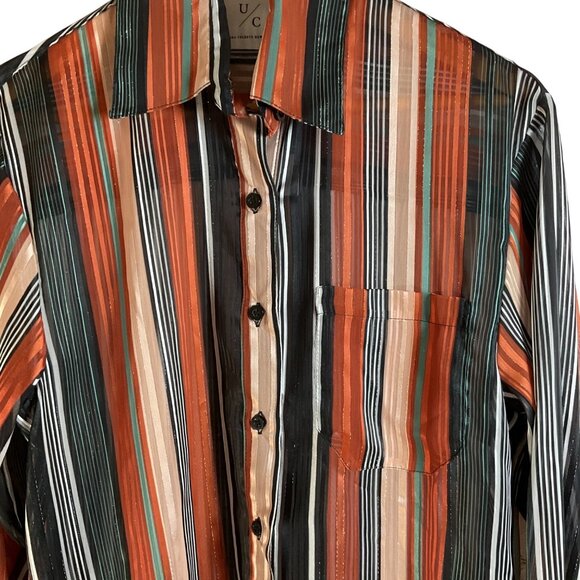 Undra Celeste Sheer Button-Up Shirt Sz S Striped Classic Business Career - Picture 5 of 9